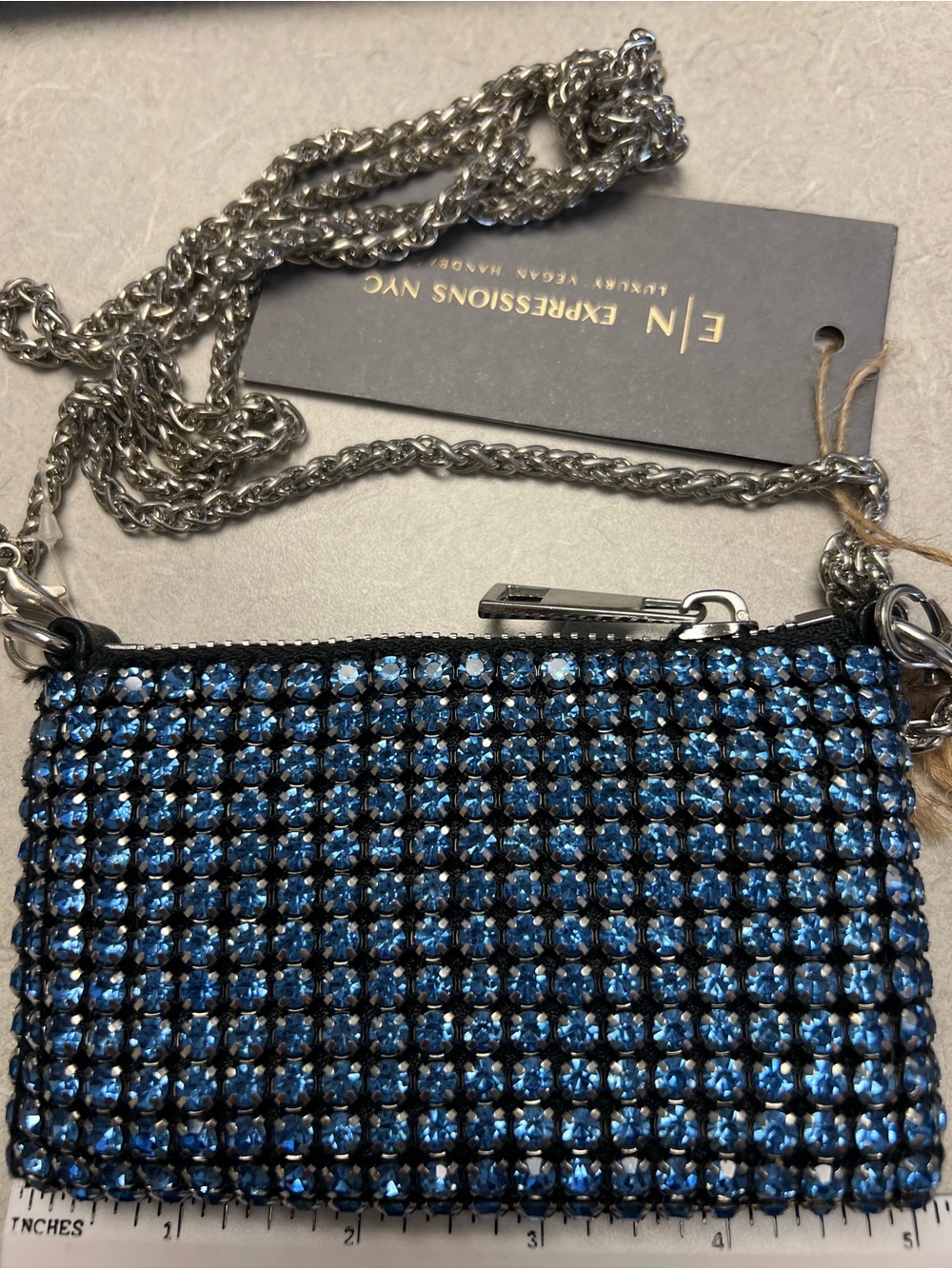 Expressions Blue Crystal Chain Wristlet Clutch